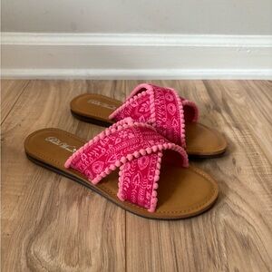 Pioneer Woman Crossband Pom Pom Slide Sandals Pink